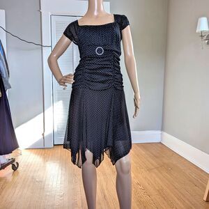 Vintage Y2K Polka Dot Mini Dress Mesh Milkmaid Whimsigoth Handkerchief Hem Large